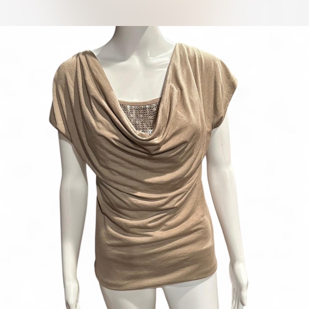 Elegant Tan Drape Neck Top